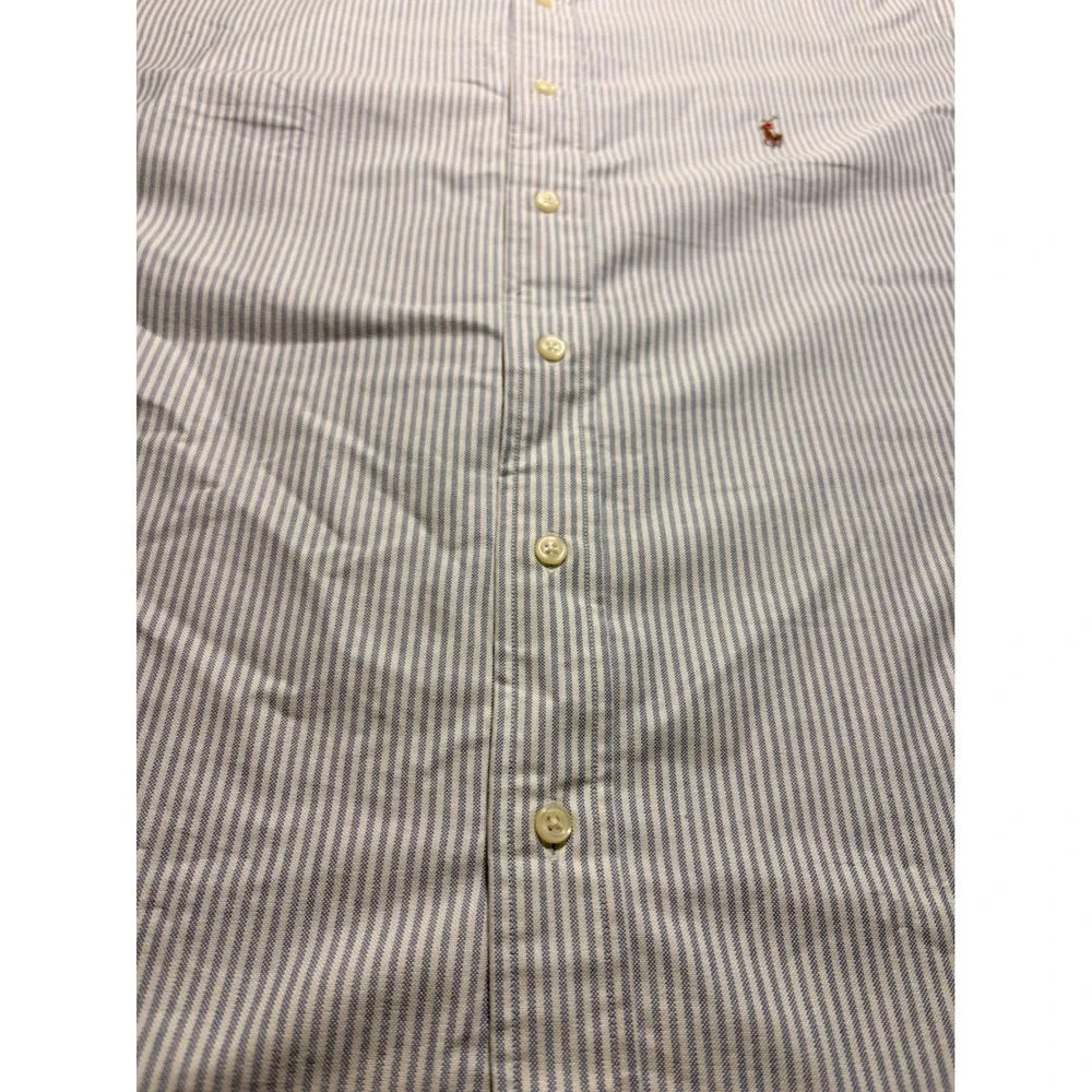 Ralph Lauren Mens XXL Classic Fit Short Sleeve Striped Oxford Shirt Blue White
